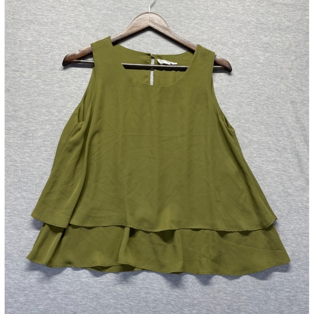 Stella Luce Layered Blouse Top Womens Medium Olive Green Sleeveless Keyhole Back